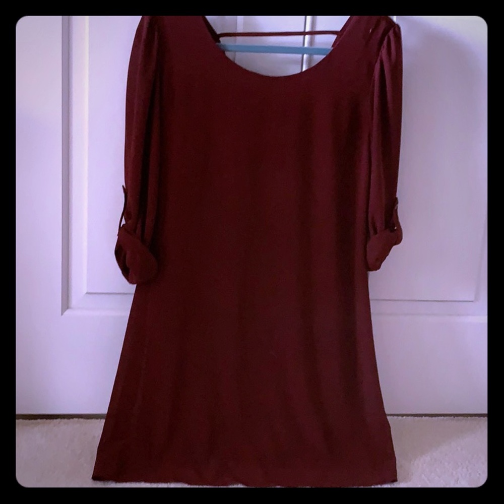 Maroon sheer w underlay work dress